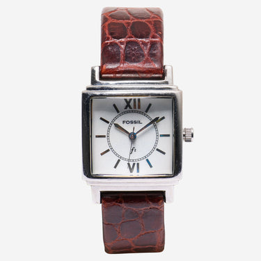 Fossil Rewound Square White and Brown Quartz Analog Watch