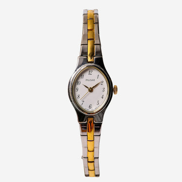 Puslar Rewound Small Gold and Silver Colored Metal Bracelet Quartz Analog Watch