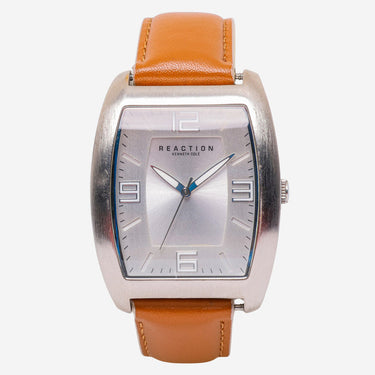Kenneth Cole Rewound Square Silver and Tan Quartz Analog Watch