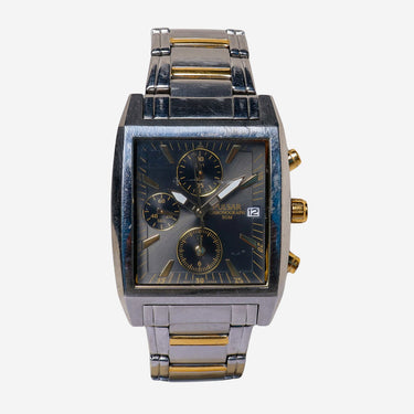 Pulsar Rewound Chronograph Square Silver and Gold Quartz Analog Watch