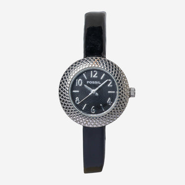 Fossil Rewound Small Round Silver and Black Quartz Analog Watch