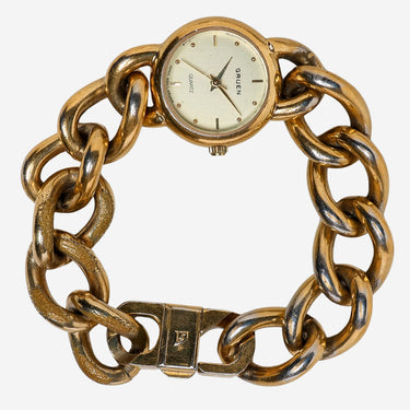 Gruen Rewound Gold Metal Chain Bracelet Quartz Analog Watch