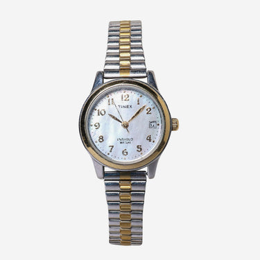 Timex Rewound Round Mother of Pearl Silver Metal Quartz Analog Watch
