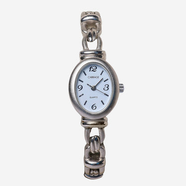 Carriage Rewound Silver Chain Metal Bracelet Quartz Analog Watch