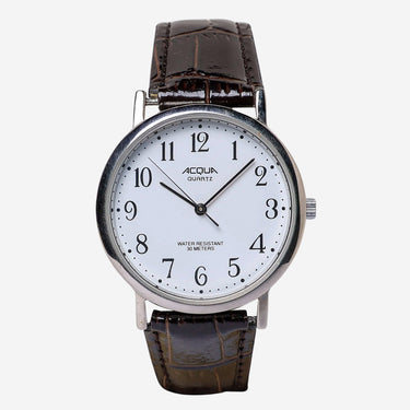 Acqua Rewound Silver and Brown Leather Quartz Analog Watch