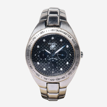 Fossil Rewound Fossil Blue Round Silver Metal Bracelet Quartz Analog Watch