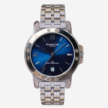 Kenneth Cole Rewound Blue and Silver Round Metal Quartz Analog Watch