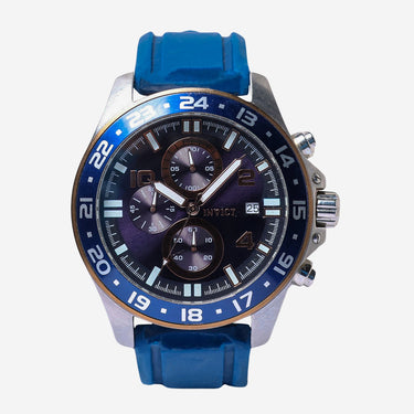 Invicta Rewound Silver and Navy Blue Quartz Analog Watch