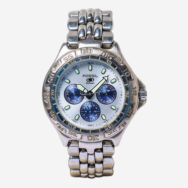 Fossil Rewound Blue Silver Metal Bracelet Quartz Analog Watch