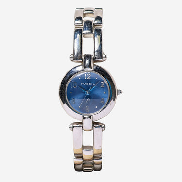 Fossil Rewound Small Round Blue and Silver Quartz Analog Watch