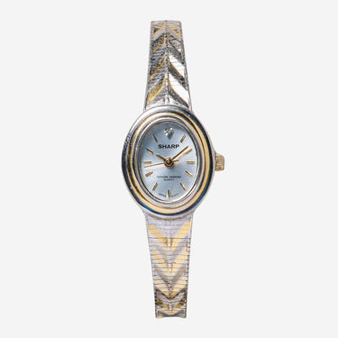 Sharp Rewound Silver and Gold Metal Bracelet Quartz Analog Watch
