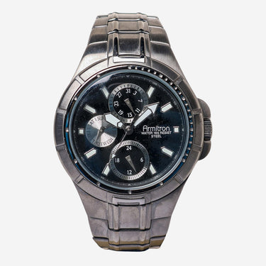 Armitron Rewound Black and Silver Metal Bracelet Quartz Analog Watch
