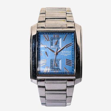 Armitron Rewound Siliver and Blue Square Metal Quartz Analog Watch