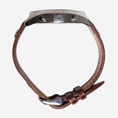 Akribos Rewound Silver and Brown Leather Quartz Analog Watch