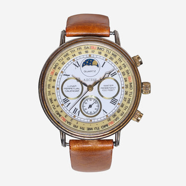 Axcess Rewound Silver and Brown Leather Quart Analog Watch