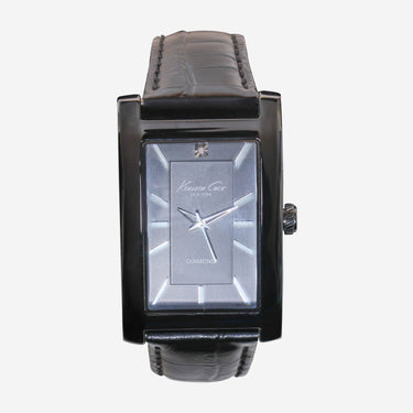 Kenneth Cole Rewound Black Leather Quartz Analog Watch