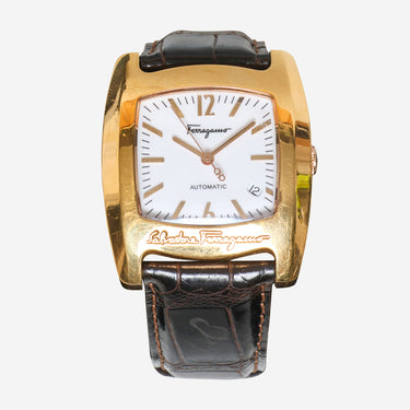 Ferragamo Rewound Gold and Brown Mechanical Watch
