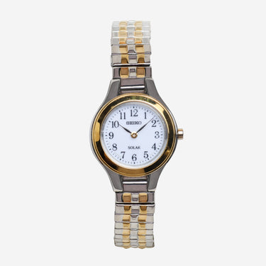 Seiko Rewound Silver and Gold Solar Quartz Analog Watch