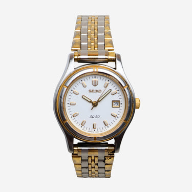 Seiko Rewound Silver, Gold and White Metal Bracelet Quartz Analog Watch