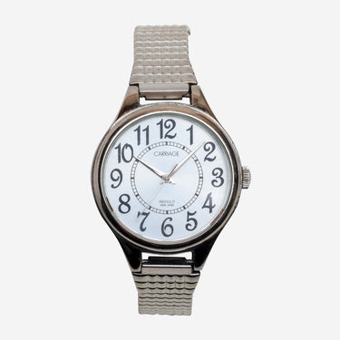 Carriage Rewound Silver Metal Bracelet Quartz Analog Watch