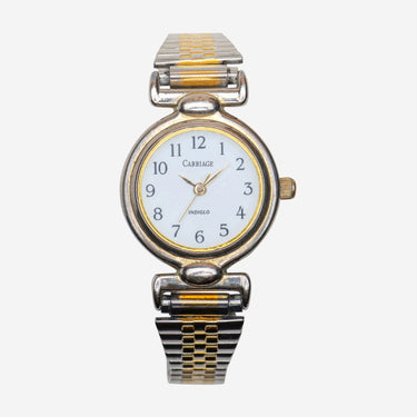 Carriage Rewound Silver and Gold Round Bracelet Quartz Analog Watch