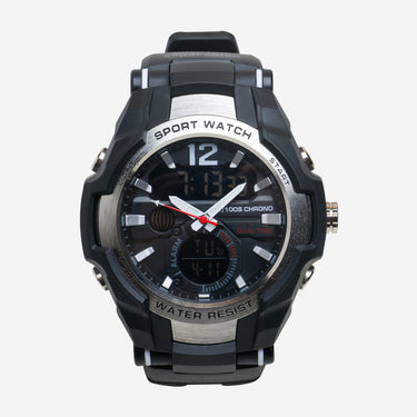 Rewound Silver and Black Quartz Digital Watch