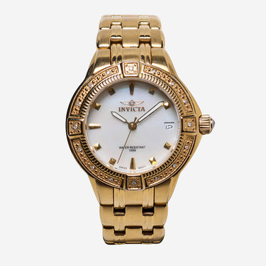Invicta Rewound Gold Diamond Metal Bracelet Quartz Analog Watch