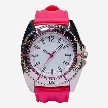 Silver and Pink Rewound Round Quartz Analog Watch