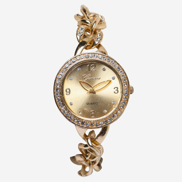 Geneva Rewound Gold Diamond Metal Bracelet Quartz Analog Watch