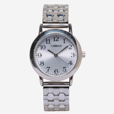 Carriage Rewound Silver Metal Bracelet Quartz Analog Watch