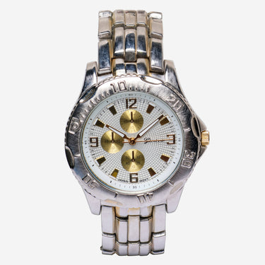 Geneva Rewound Silver and Gold Round Metal Bracelet Quartz Analog Watch