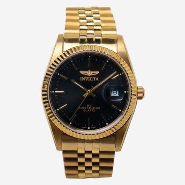 Invicta Rewound Black and Gold Metal Quartz Analog Watch