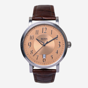 Boss Rewound Silver and Brown Round Quartz Analog Watch