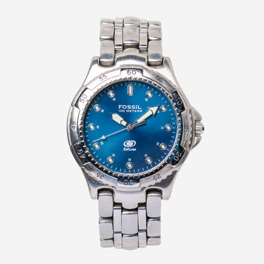 Fossil Rewound Blue and Silver Quartz Analog Watch