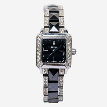 Fossil Rewound Square Diamond Black Bracelet Quartz Analog Watch