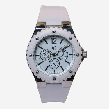 C Rewound White and Silver Quartz Analog Watch