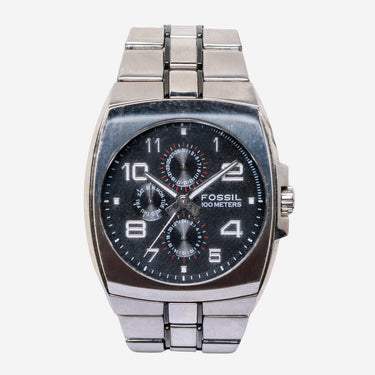 Fossil Rewound Square Silver and Black Quartz Analog Watch