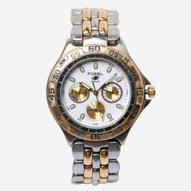 Fossil Rewound Round Gold and Silver Quartz Analog Watch