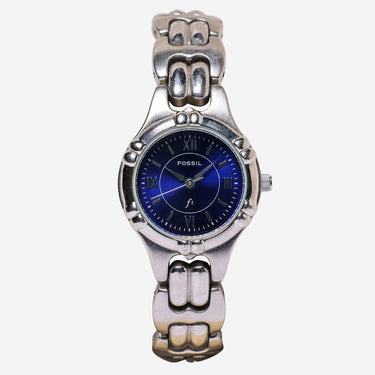 Fossil Rewound Blue and Silver Chain Metal Bracelet Quartz Analog Watch