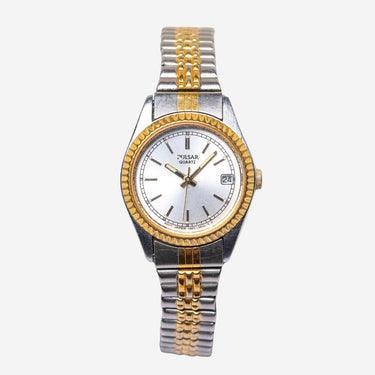 Pulsar Rewound Small Gold and Silver Metal Quartz Analog Watch