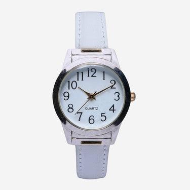 Rewound Silver and White Leather Quartz Analog Watch