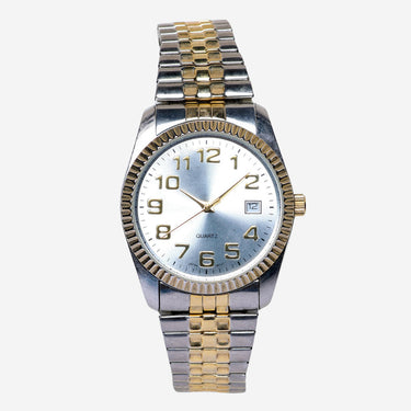 Rewound Silver and Gold with Date Metal Bracelet Quartz Analog Watch
