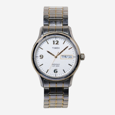 Timex Rewound Indiglo with Date Silver Metal Quartz Analog Watch