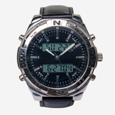 Rewound Silver and Black Part Quartz Analog and Quartz Ditigal Watch