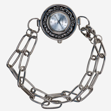 Geneva Rewound Elite Silver Round Metal Chain Bracelet Quartz Analog Watch