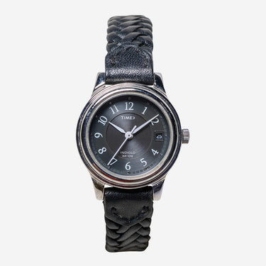 Timex Rewound Indiglo Black and Silver Quartz Analog Watch 30mm