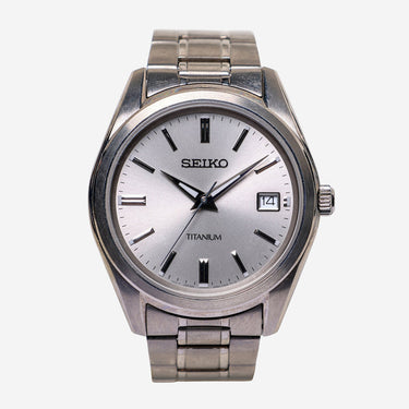 Seiko Rewound Titanium Silver Metal Bracelet Quartz Analog Watch 40mm