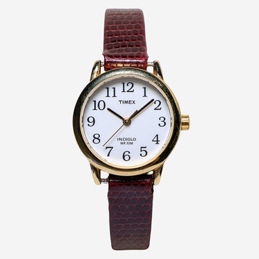 Timex Rewound Indiglo Gold and Brown Leather Quartz Analog Watch  25mm