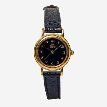Seiko Rewound Gold and Black Leather Quartz Analog Watch 20mm