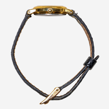 Seiko Rewound Gold and Black Leather Quartz Analog Watch 20mm